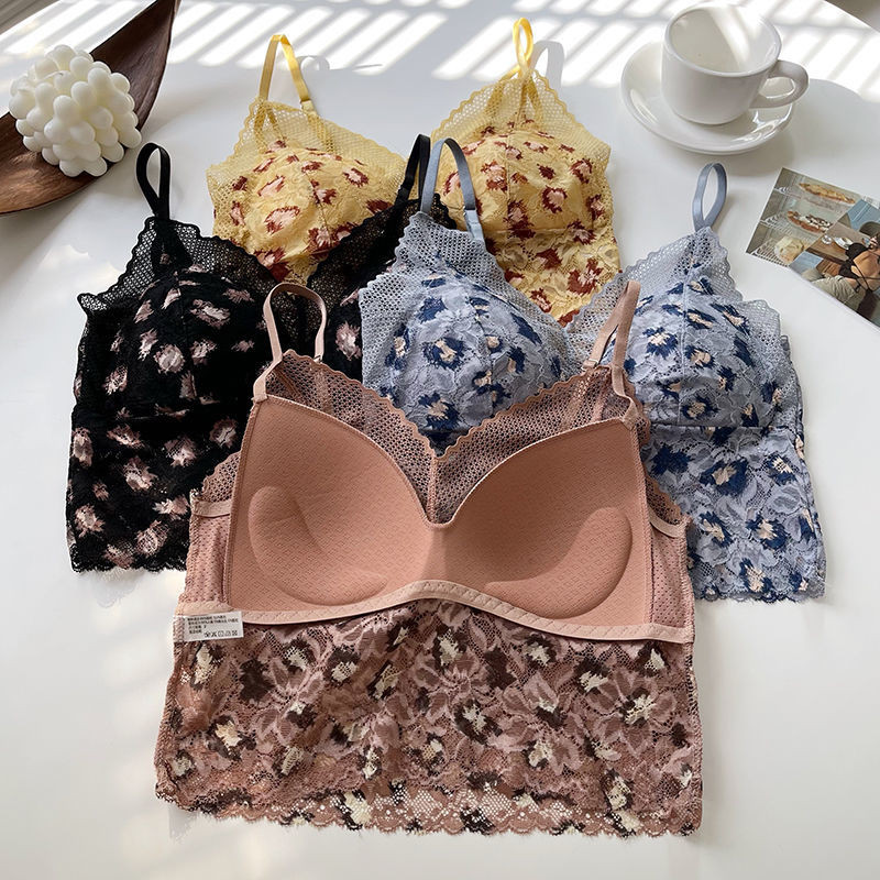 Sutien fără fir cu imprimeu floral Push Up din dantelă pentru femei de vară cu pernuță pentru piept Sutiene frumos pentru spate pentru femeie, dintr-o singură bucată, sexy, intimate
