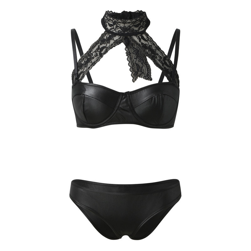 Augstākās klases seksīgs Pure Desire sieviešu PU ādas trīs rotaļu apakšveļas kaķu kostīms bez krustojuma seksa apģērbi bodijs, apakšveļas kostīms