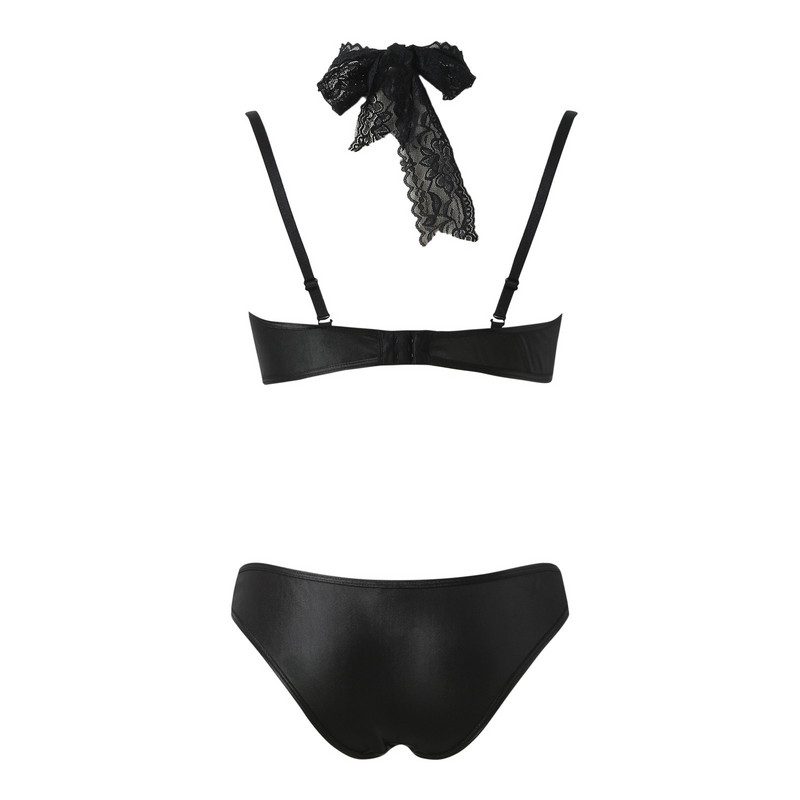 Augstākās klases seksīgs Pure Desire sieviešu PU ādas trīs rotaļu apakšveļas kaķu kostīms bez krustojuma seksa apģērbi bodijs, apakšveļas kostīms