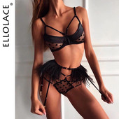 Ellolace donje rublje na točkice, podvezice od perja, 3-dijelni seksi kostim, otmjeno donje rublje, prozirni grudnjak, goli, luksuzni, čipkasti, intimni