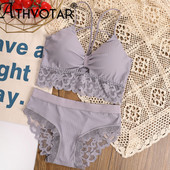 ATHVOTAR Σέξι Σετ σουτιέν χωρίς πλάτη/2 ΤΕΜ. Δαντελένιο φιόγκο Λεπτό λουράκι ώμου με σωληνωτό σετ Άνετη ασύρματη φόρμα με επένδυση