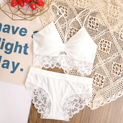 ATHVOTAR Σέξι Σετ σουτιέν χωρίς πλάτη/2 ΤΕΜ. Δαντελένιο φιόγκο Λεπτό λουράκι ώμου με σωληνωτό σετ Άνετη ασύρματη φόρμα με επένδυση