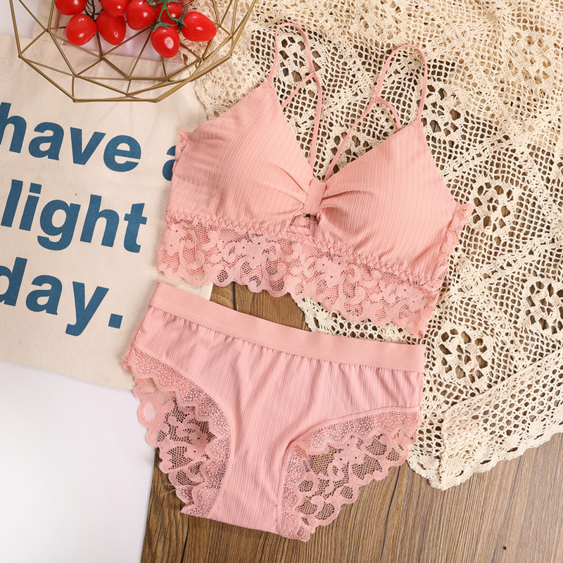 ATHVOTAR Σέξι Σετ σουτιέν χωρίς πλάτη/2 ΤΕΜ. Δαντελένιο φιόγκο Λεπτό λουράκι ώμου με σωληνωτό σετ Άνετη ασύρματη φόρμα με επένδυση