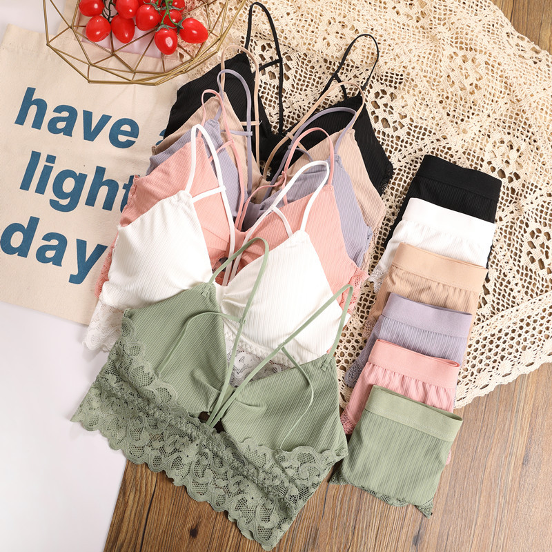 ATHVOTAR Σέξι Σετ σουτιέν χωρίς πλάτη/2 ΤΕΜ. Δαντελένιο φιόγκο Λεπτό λουράκι ώμου με σωληνωτό σετ Άνετη ασύρματη φόρμα με επένδυση
