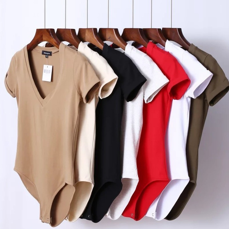 GENPRIOR Γυναικείο κορμάκι με κοντομάνικο γυναικείο βαμβακερό σέξι πλεκτό με λαιμόκοψη με έντονο λαιμόκοψη πλεκτό μονόχρωμο μπλουζάκι