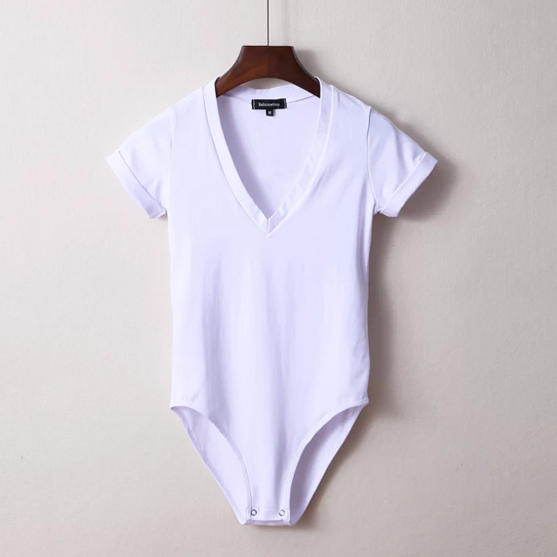 GENPRIOR Γυναικείο κορμάκι με κοντομάνικο γυναικείο βαμβακερό σέξι πλεκτό με λαιμόκοψη με έντονο λαιμόκοψη πλεκτό μονόχρωμο μπλουζάκι