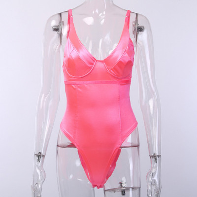 Γυναικείες Rompers Σέξι V λαιμόκοψη Σατέν κορμάκια σπαγγέτι λουράκι Bodycon Κομψή ολόσωμη φόρμα Streetwear Μαύρα ντυσίματα Plus Size