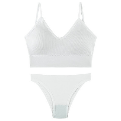 Set de chiloți sutien sexy fără fir Set de lenjerie de corp pentru femei Sutien și slip fără sudură Costum Push Up Triunghi Cupă Sutien Slip 2 buc