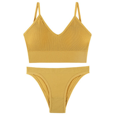 Set de chiloți sutien sexy fără fir Set de lenjerie de corp pentru femei Sutien și slip fără sudură Costum Push Up Triunghi Cupă Sutien Slip 2 buc