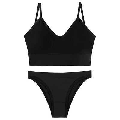 Set de chiloți sutien sexy fără fir Set de lenjerie de corp pentru femei Sutien și slip fără sudură Costum Push Up Triunghi Cupă Sutien Slip 2 buc