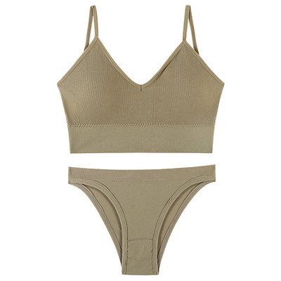 Set de chiloți sutien sexy fără fir Set de lenjerie de corp pentru femei Sutien și slip fără sudură Costum Push Up Triunghi Cupă Sutien Slip 2 buc