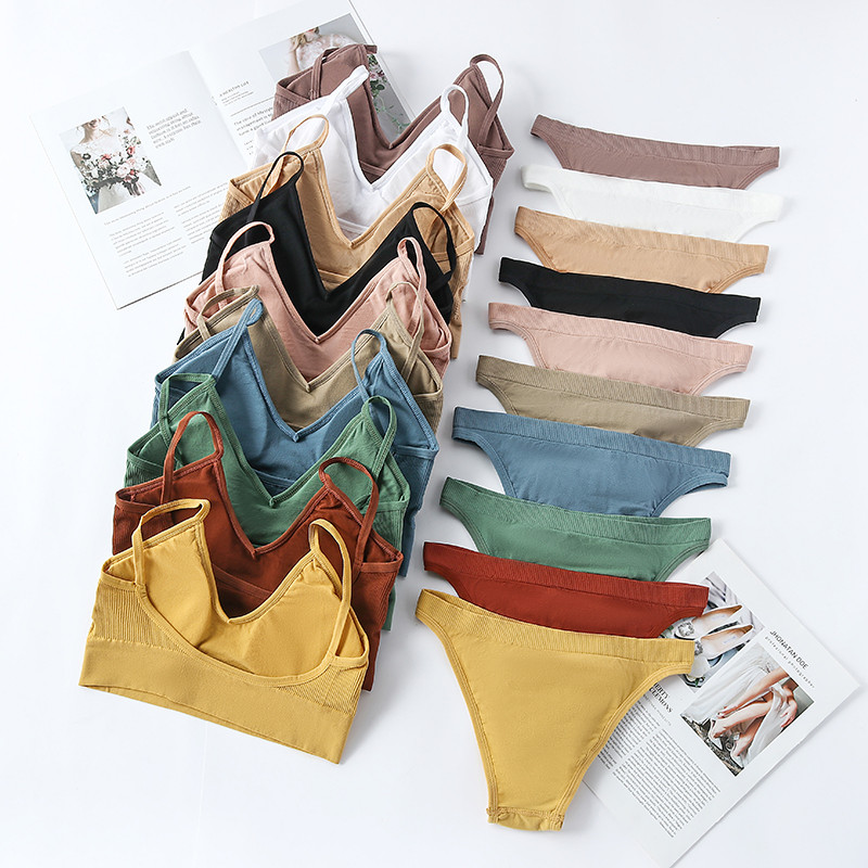 Set de chiloți sutien sexy fără fir Set de lenjerie de corp pentru femei Sutien și slip fără sudură Costum Push Up Triunghi Cupă Sutien Slip 2 buc