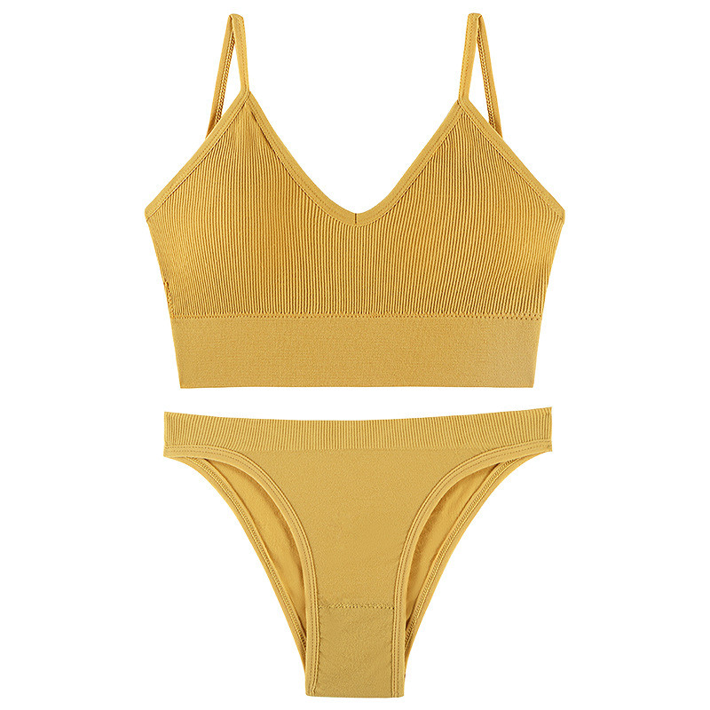 Set de chiloți sutien sexy fără fir Set de lenjerie de corp pentru femei Sutien și slip fără sudură Costum Push Up Triunghi Cupă Sutien Slip 2 buc