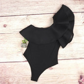 Uus mood naiste seksikas ühe õlaga volangidega body, trikootopsid, rüüsidega, kitsad kostüümid, lühikesed bodid