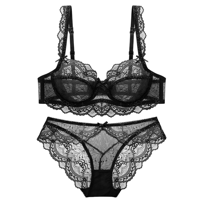 Εξαιρετικά λεπτή δαντέλα διάφανο σετ εσωρούχων σουτιέν + εσώρουχα 2 κοστούμια για νεαρές γυναίκες ABCDE cup 90C 90D 95C 95D