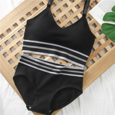 CHRLEISURE Set de lenjerie intima sutien fără spate Set de lenjerie în formă de U pentru femei Curea reglabilă Push Up Crop top confortabil, respirabil