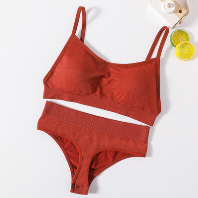 Γυναικείο Σετ σουτιέν και εσώρουχα χωρίς ραφές Ψηλόμεση στρινγκ Εσώρουχα Σέξι σετ εσωρούχων χωρίς πλάτη Ασύρματο σουτιέν Γυναικείο σουτιέν με σωλήνες