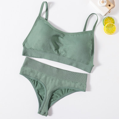 Γυναικείο Σετ σουτιέν και εσώρουχα χωρίς ραφές Ψηλόμεση στρινγκ Εσώρουχα Σέξι σετ εσωρούχων χωρίς πλάτη Ασύρματο σουτιέν Γυναικείο σουτιέν με σωλήνες