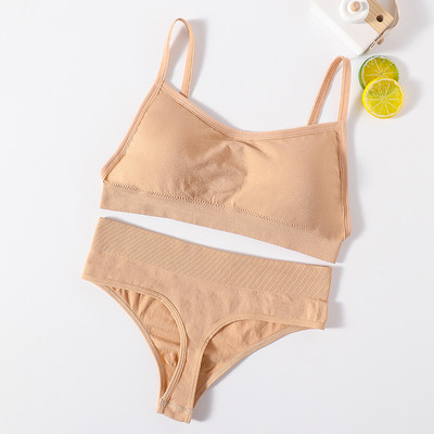Γυναικείο Σετ σουτιέν και εσώρουχα χωρίς ραφές Ψηλόμεση στρινγκ Εσώρουχα Σέξι σετ εσωρούχων χωρίς πλάτη Ασύρματο σουτιέν Γυναικείο σουτιέν με σωλήνες
