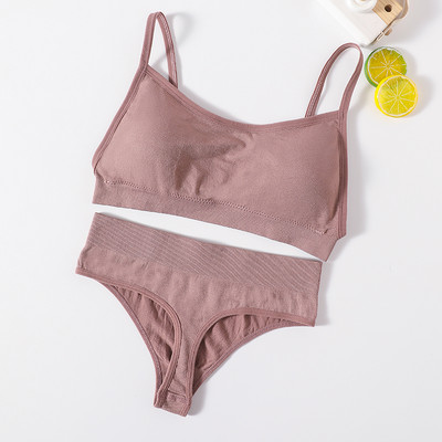 Γυναικείο Σετ σουτιέν και εσώρουχα χωρίς ραφές Ψηλόμεση στρινγκ Εσώρουχα Σέξι σετ εσωρούχων χωρίς πλάτη Ασύρματο σουτιέν Γυναικείο σουτιέν με σωλήνες