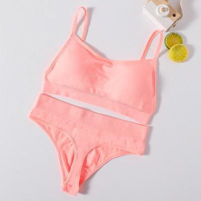 Γυναικείο Σετ σουτιέν και εσώρουχα χωρίς ραφές Ψηλόμεση στρινγκ Εσώρουχα Σέξι σετ εσωρούχων χωρίς πλάτη Ασύρματο σουτιέν Γυναικείο σουτιέν με σωλήνες