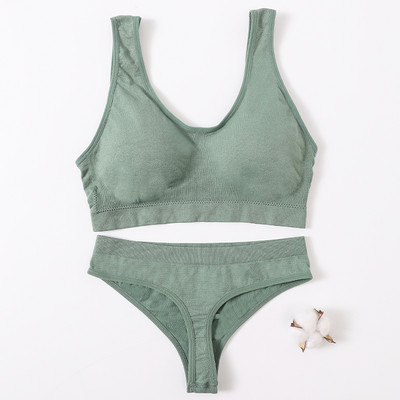 Γυναικείο Σετ σουτιέν Γυναικεία εσώρουχα χωρίς ραφή Σετ αποσπώμενες μαξιλαράκια Αθλητικό σουτιέν Top Bralette Ασύρματο Σουτιέν Σετ σέξι στρινγκ