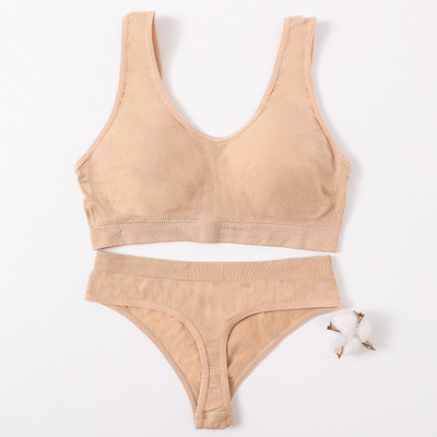 Γυναικείο Σετ σουτιέν Γυναικεία εσώρουχα χωρίς ραφή Σετ αποσπώμενες μαξιλαράκια Αθλητικό σουτιέν Top Bralette Ασύρματο Σουτιέν Σετ σέξι στρινγκ