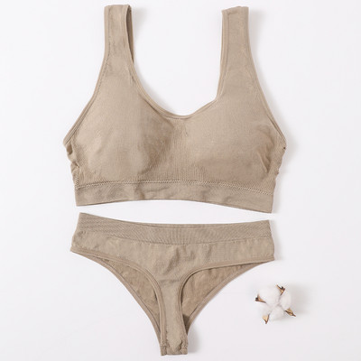 Γυναικείο Σετ σουτιέν Γυναικεία εσώρουχα χωρίς ραφή Σετ αποσπώμενες μαξιλαράκια Αθλητικό σουτιέν Top Bralette Ασύρματο Σουτιέν Σετ σέξι στρινγκ