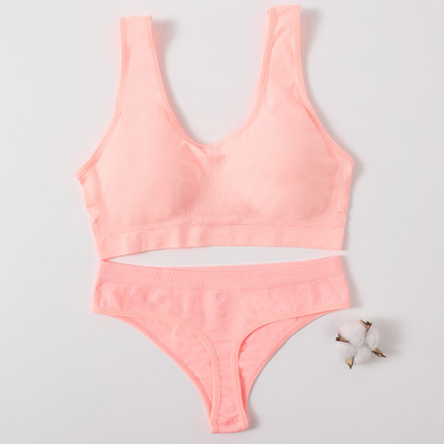 Γυναικείο Σετ σουτιέν Γυναικεία εσώρουχα χωρίς ραφή Σετ αποσπώμενες μαξιλαράκια Αθλητικό σουτιέν Top Bralette Ασύρματο Σουτιέν Σετ σέξι στρινγκ