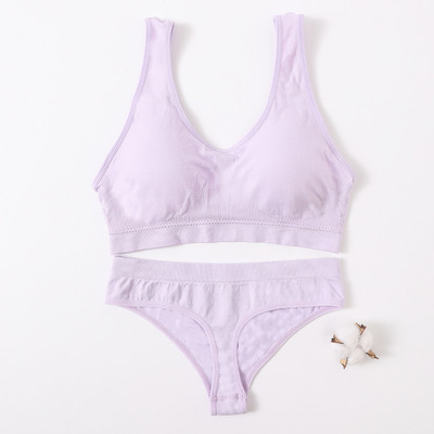 Γυναικείο Σετ σουτιέν Γυναικεία εσώρουχα χωρίς ραφή Σετ αποσπώμενες μαξιλαράκια Αθλητικό σουτιέν Top Bralette Ασύρματο Σουτιέν Σετ σέξι στρινγκ