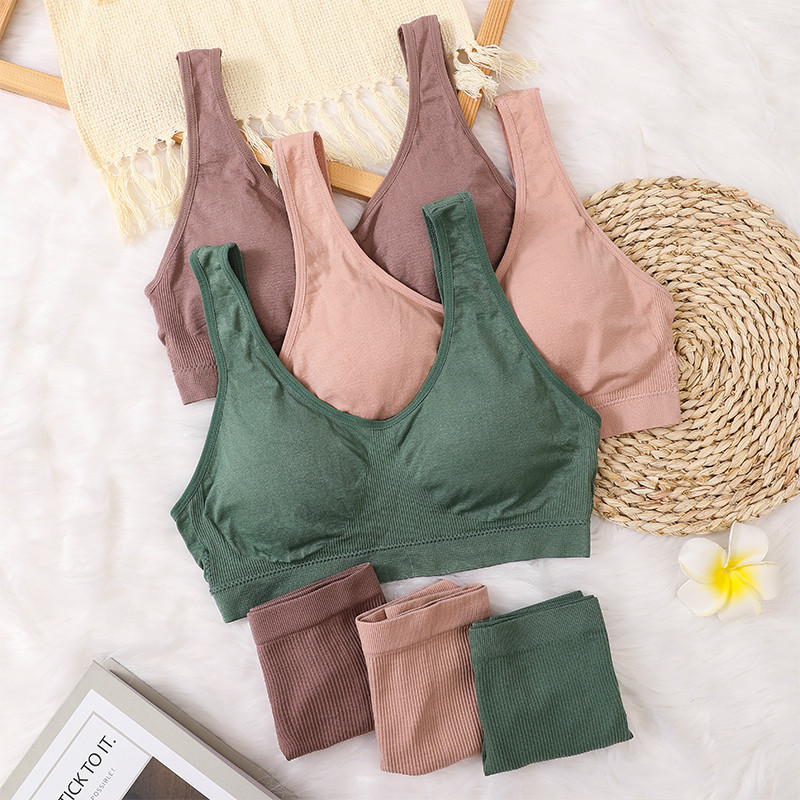 Γυναικείο Σετ σουτιέν Γυναικεία εσώρουχα χωρίς ραφή Σετ αποσπώμενες μαξιλαράκια Αθλητικό σουτιέν Top Bralette Ασύρματο Σουτιέν Σετ σέξι στρινγκ