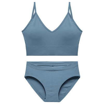 SALSPOR Set de lenjerie intimă fără cusături Set de sutien sport chiloți solidi pentru femei, sutien căptușit fără fir, costum de lenjerie confortabilă de dimensiuni mari