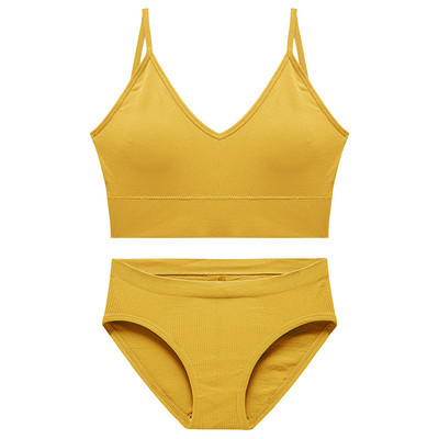 SALSPOR Set de lenjerie intimă fără cusături Set de sutien sport chiloți solidi pentru femei, sutien căptușit fără fir, costum de lenjerie confortabilă de dimensiuni mari
