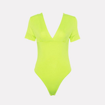 Body body sexy pentru femei de vară 2019, tricotat de primăvară, solid, cu mânecă scurtă, cu decolteu în V, body tricotat, pentru femei.