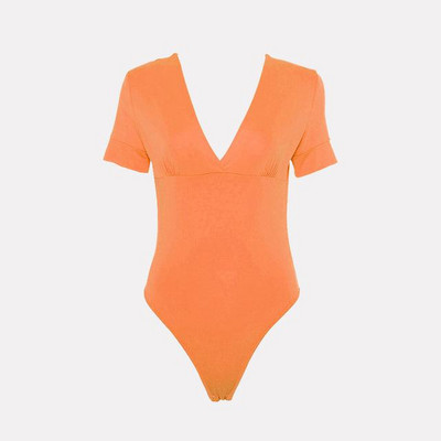 Body body sexy pentru femei de vară 2019, tricotat de primăvară, solid, cu mânecă scurtă, cu decolteu în V, body tricotat, pentru femei.