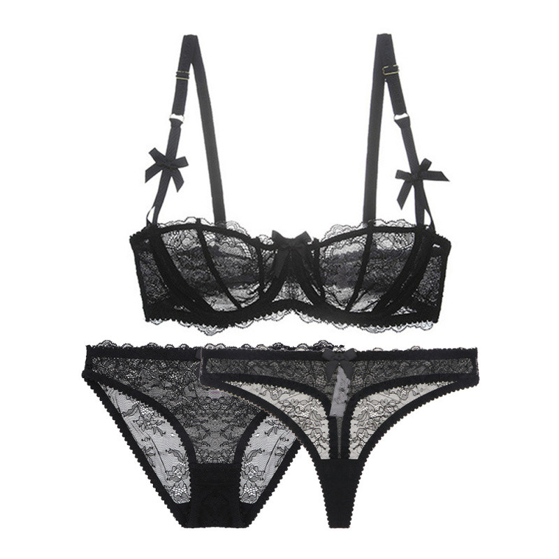 Varsbaby Bowknot μισό φλιτζάνι σουτιέν σουτιέν τριών τεμαχίων + σλιπ + στρινγκ σέξι χαριτωμένα εσώρουχα σετ σουτιέν συν μέγεθος