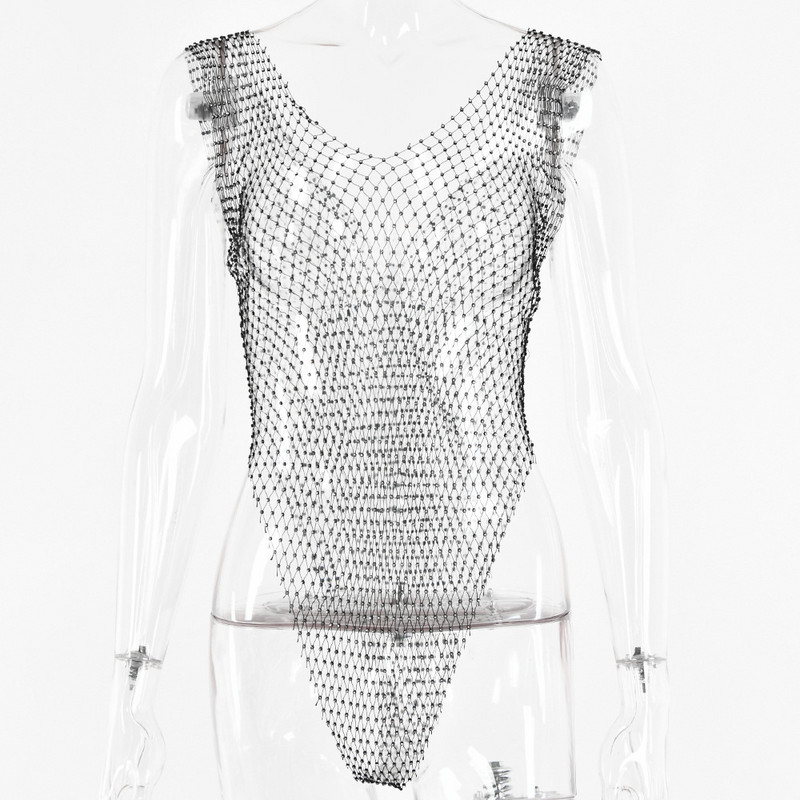 Võrkvarrukateta seksikas, sügava V kaelusega naiste bodi, õhukesed õõnsad venivad minimalistlikud bodid