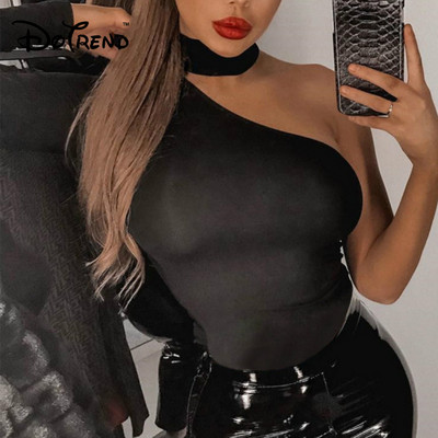 Kosi dekolte Halter Bodycon Top Ženski jednostruki Seksi bodi dugih rukava Ženske uske hlače na gumbe Odjevne kombinacije za zabavu 2019.