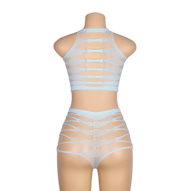 Σετ εσώρουχα Comeondear Light Blue Fishnet Σετ εσώρουχα γυναικεία αμάνικα αμάνικα εσώρουχα 2 τεμάχια εσώρουχα κορμάκια