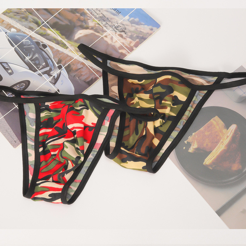 Slip bărbați Lenjerie de corp Slip de camuflaj sexy pentru bărbați husă umflată Bikini suspensoare cu talie joasă Chiloți pentru bărbați A5