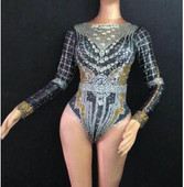 Fashion Crystals Leotard Long Coat Dance Outfit Stones Body Stage Performance Party πολυτελές λαμπερό κοστούμι