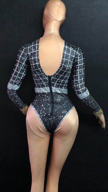 Fashion Crystals Leotard Long Coat Dance Outfit Stones Body Stage Performance Party πολυτελές λαμπερό κοστούμι