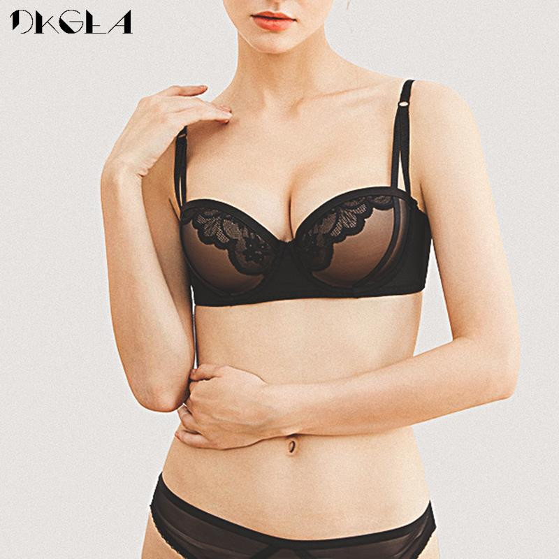 Bandage Push Up Σετ σουτιέν 1/2 φλιτζάνι Σέξι Μόδα Μαύρο Χοντρό Βαθύ V Gather Σετ Εσωρούχων Γυναικεία Εσώρουχα Δαντέλα Κέντημα