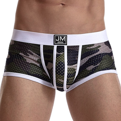 JOCKMAIL Slip respirabil din plasă Pantaloni scurți de modă cu imprimeu de camuflaj Chiloți casual bărbați Sexy cu talie joasă Trunchi de înot Lenjerie de corp