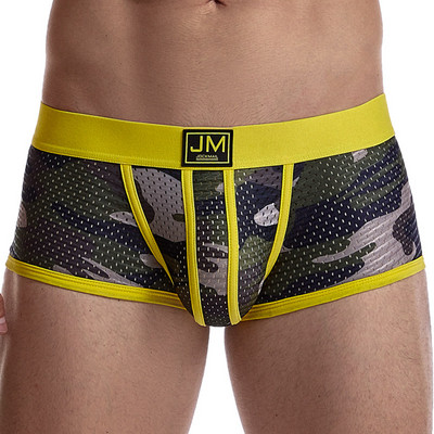 JOCKMAIL Slip respirabil din plasă Pantaloni scurți de modă cu imprimeu de camuflaj Chiloți casual bărbați Sexy cu talie joasă Trunchi de înot Lenjerie de corp