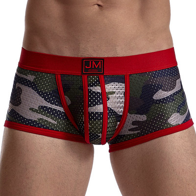 JOCKMAIL Slip respirabil din plasă Pantaloni scurți de modă cu imprimeu de camuflaj Chiloți casual bărbați Sexy cu talie joasă Trunchi de înot Lenjerie de corp