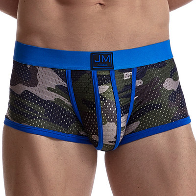 JOCKMAIL Slip respirabil din plasă Pantaloni scurți de modă cu imprimeu de camuflaj Chiloți casual bărbați Sexy cu talie joasă Trunchi de înot Lenjerie de corp