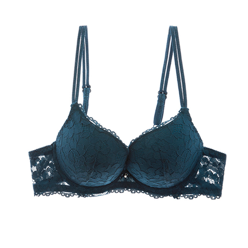 Επώνυμα Hot Sexy Push Up σουτιέν Βαθύ V Σουτιέν Χοντρό βαμβακερό γυναικείο εσώρουχο Δαντέλα Μωβ κέντημα Λουλούδια Εσώρουχα ABC Cup Σουτιέν