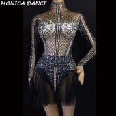 Ženska seksi srebrna odjeća sa kamenčićima Bodi Sjajni Bodi Kostim Proslava rođendana Ženska pjevačica Plesna večer Bodi