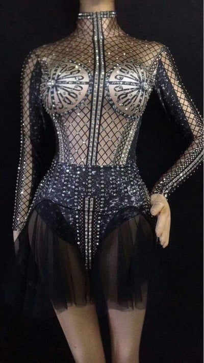 Ženska seksi srebrna odjeća sa kamenčićima Bodi Sjajni Bodi Kostim Proslava rođendana Ženska pjevačica Plesna večer Bodi